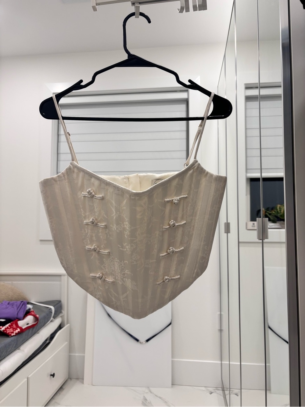 Sau Lee Cream Satin Corset Crop Top